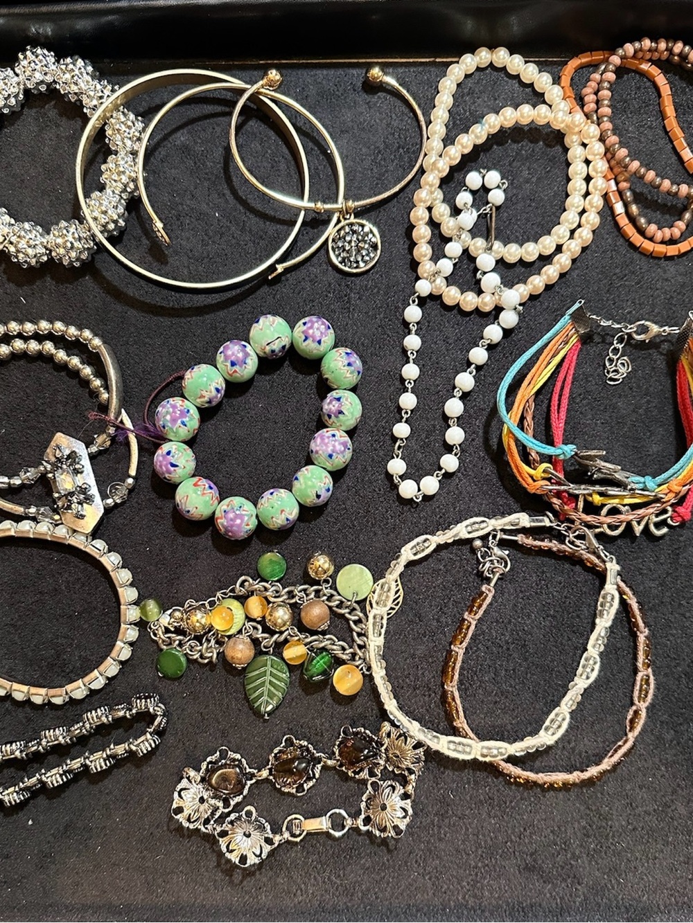 Mixed Bracelet Lot Boho Vintage Beaded Charm Stack Bundle